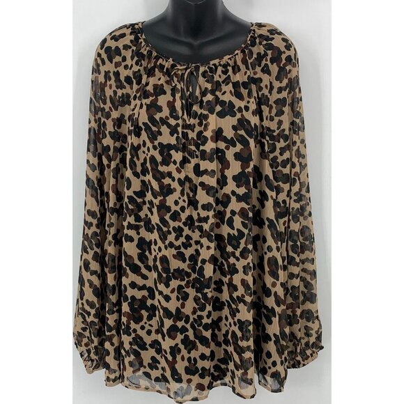 NYDJ Not Your Daughter Blouse Plus 2X Wildcat Metallic Peasant Chiffon Women New - Picture 1 of 14